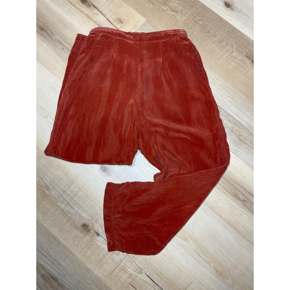 Whimsy + Row Terracotta Orange 100% Cupro Pleated High Waist Relaxed Pants XS